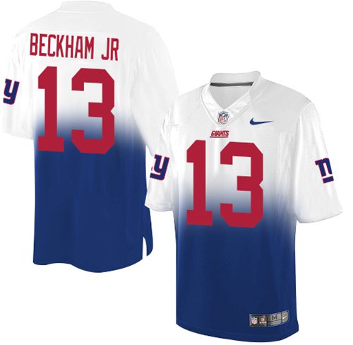 Nike Giants #13 Odell Beckham Jr Royal Blue/White Men's Stitched NFL Elite Fadeaway Fashion Jersey - Click Image to Close